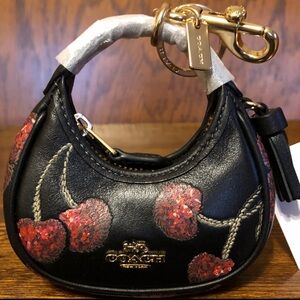 NWT-Coach-Mini Carmen Bag Charm/Keychain-Glitter Cherry🍒Print-Black-$75